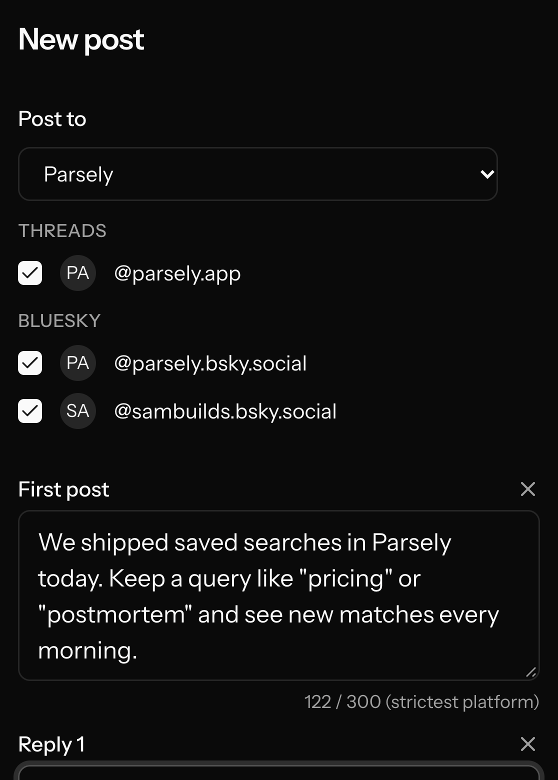 Writing a thread with a first post and replies