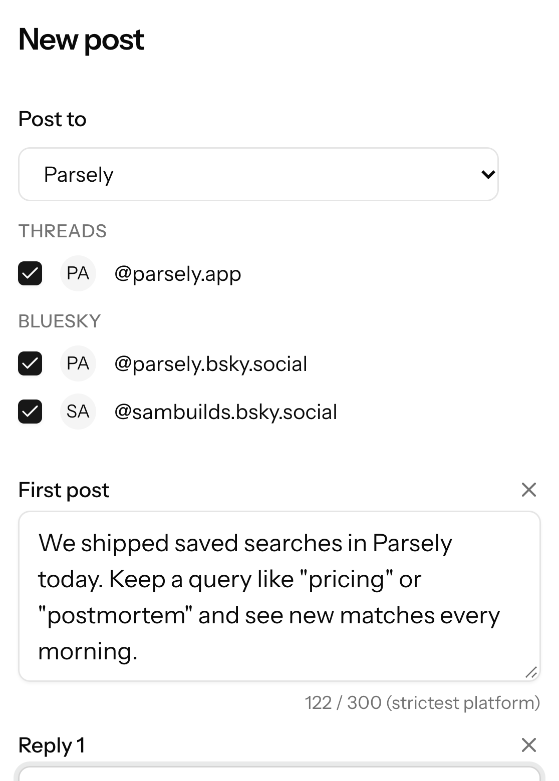 Writing a thread with a first post and replies