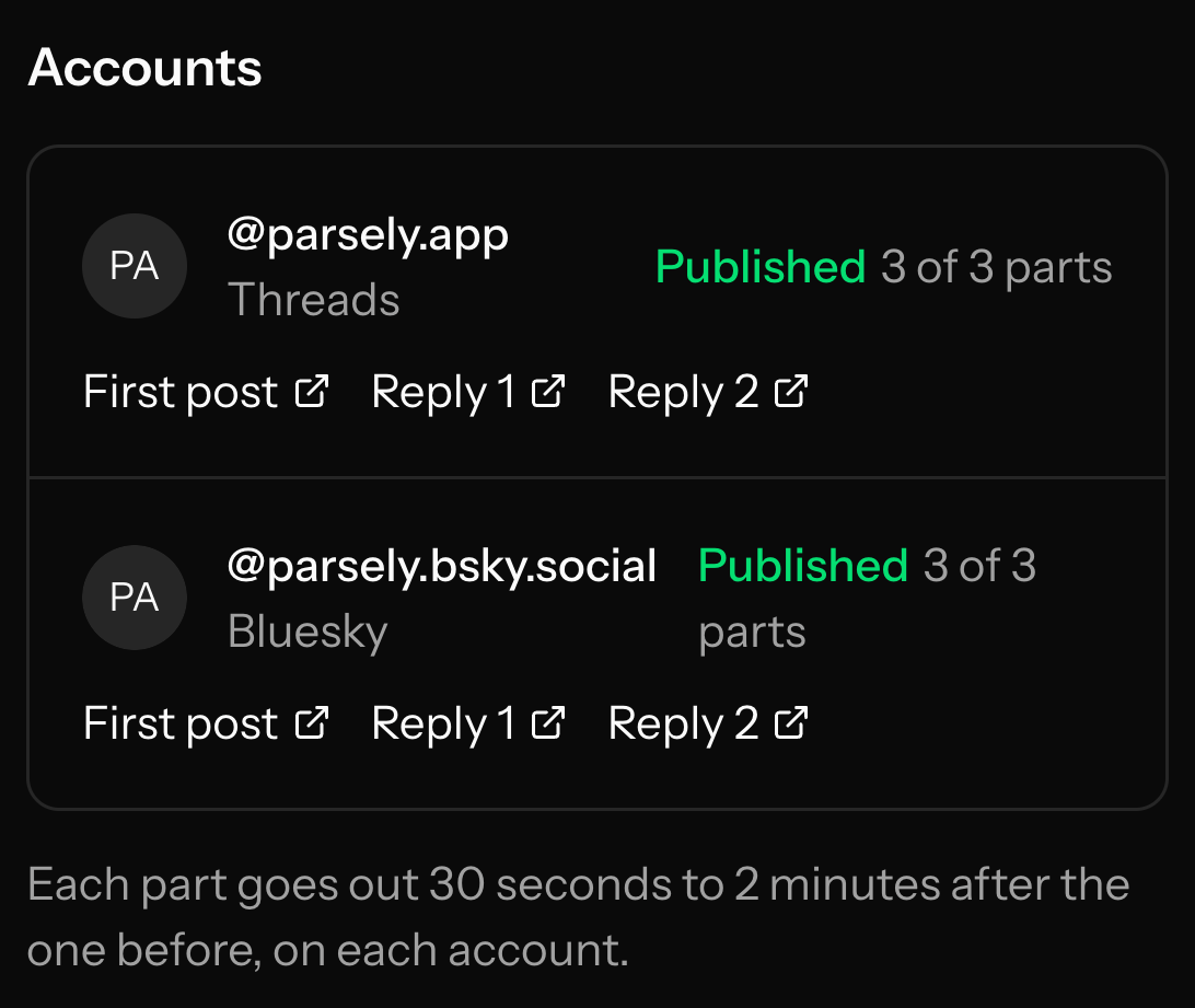 A thread posting to an account, one post at a time
