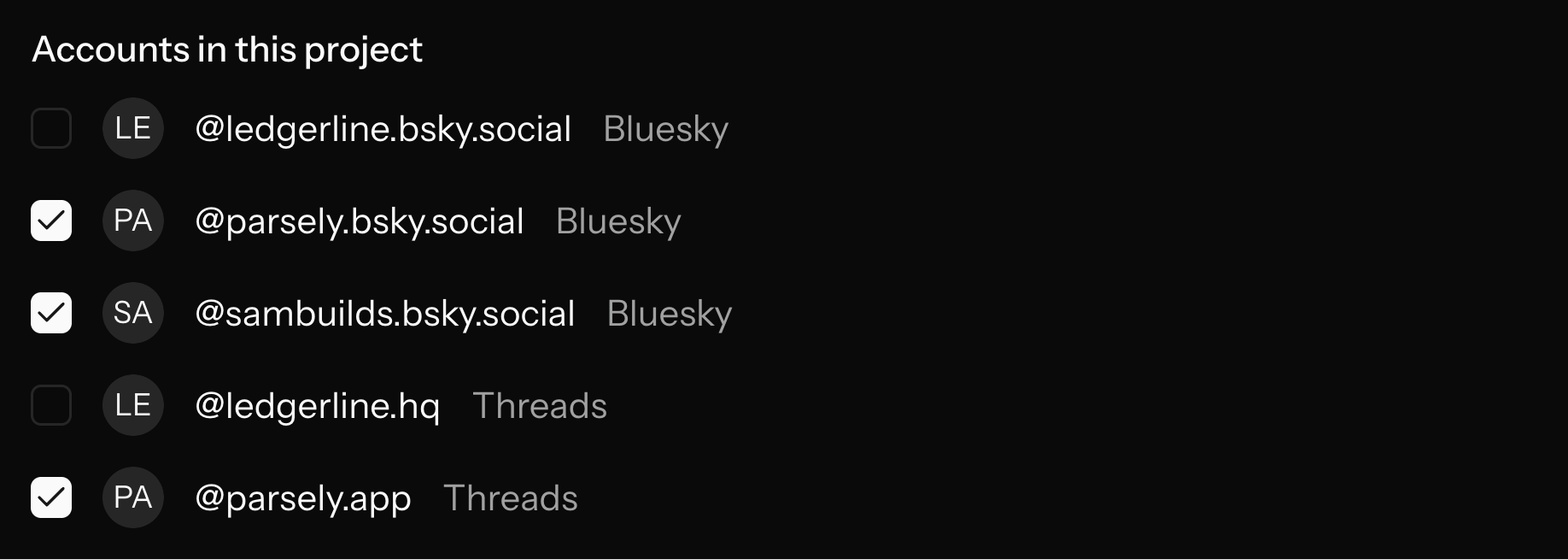 One project with its Threads and Bluesky accounts