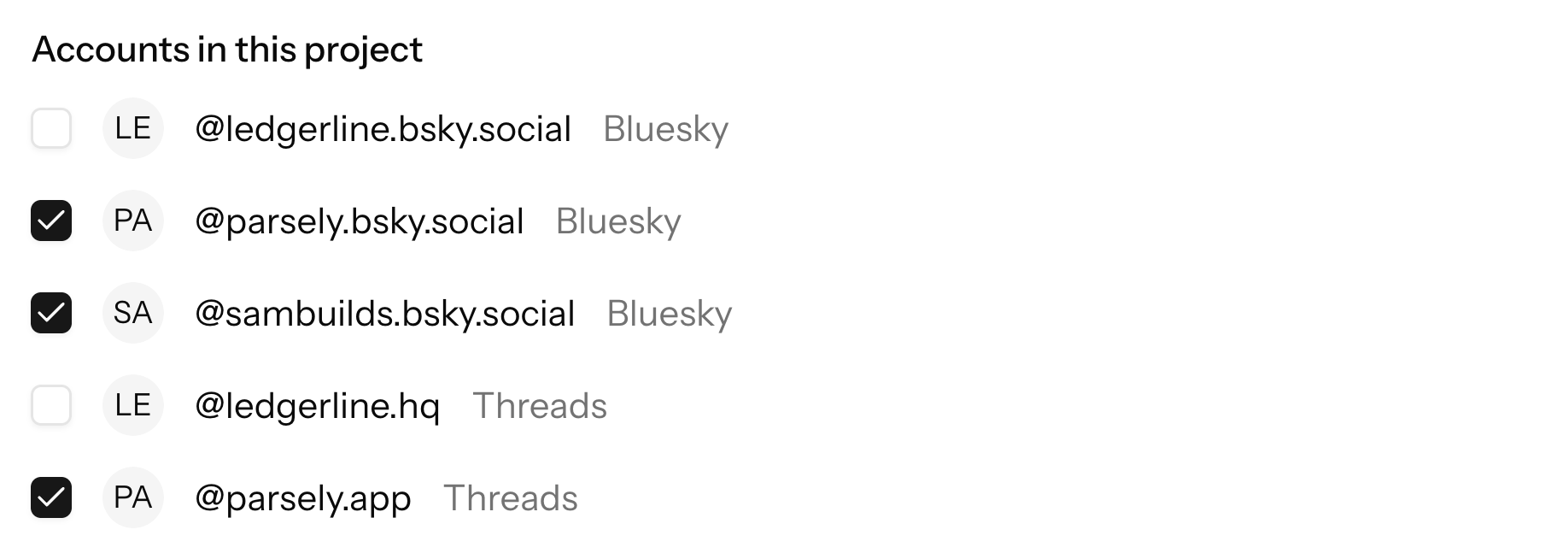 One project with its Threads and Bluesky accounts
