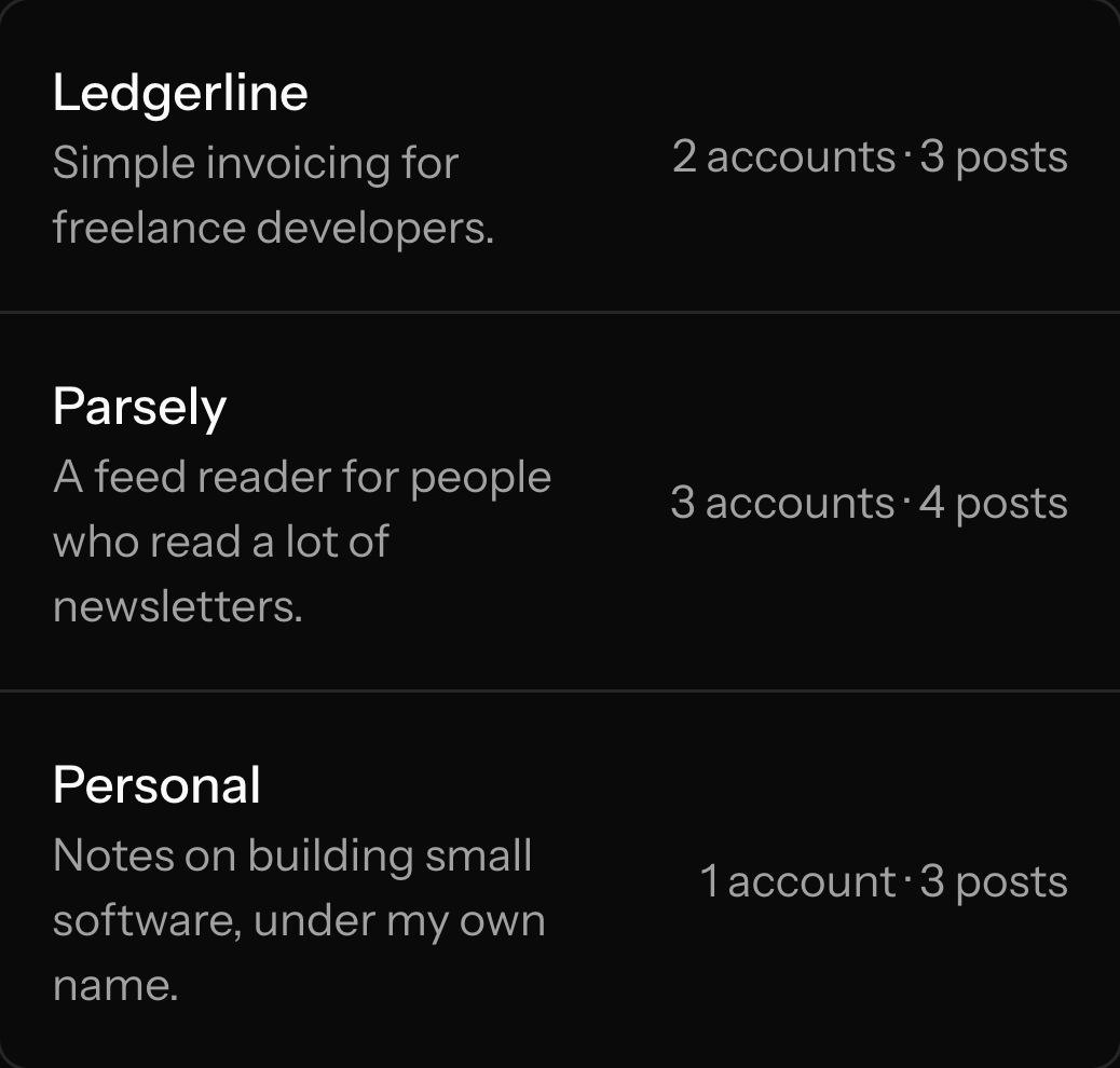 Projects, each with its Threads and Bluesky accounts